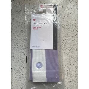 Lululemon Daily Stride Ribbed‎ Crew Socks Medium Cushion Purple White New